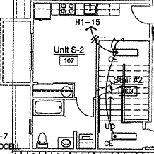 the schematic drawing of a floor plan of a building
